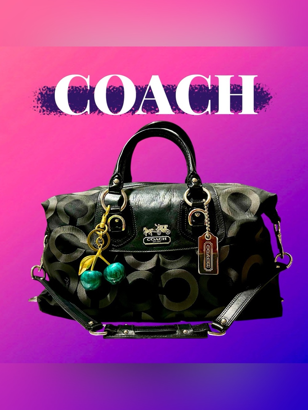 Vintage style Coach soho shoulder Bag Black Signature Satchel tote handbag - Picture 5 of 17